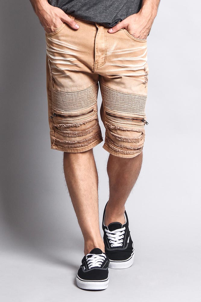Faded Zipper Front Biker Shorts