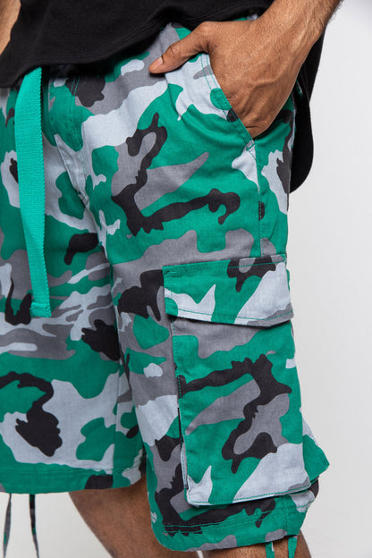 Belted Camo Cargo Shorts