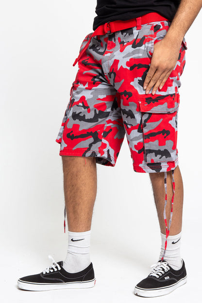 Belted Camo Cargo Shorts