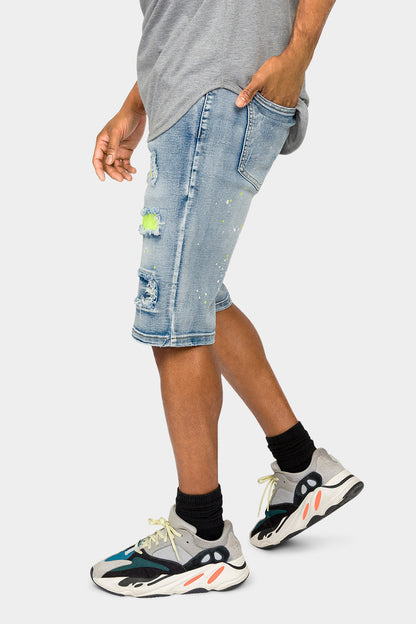 Neon Paint Splatter Denim Shorts