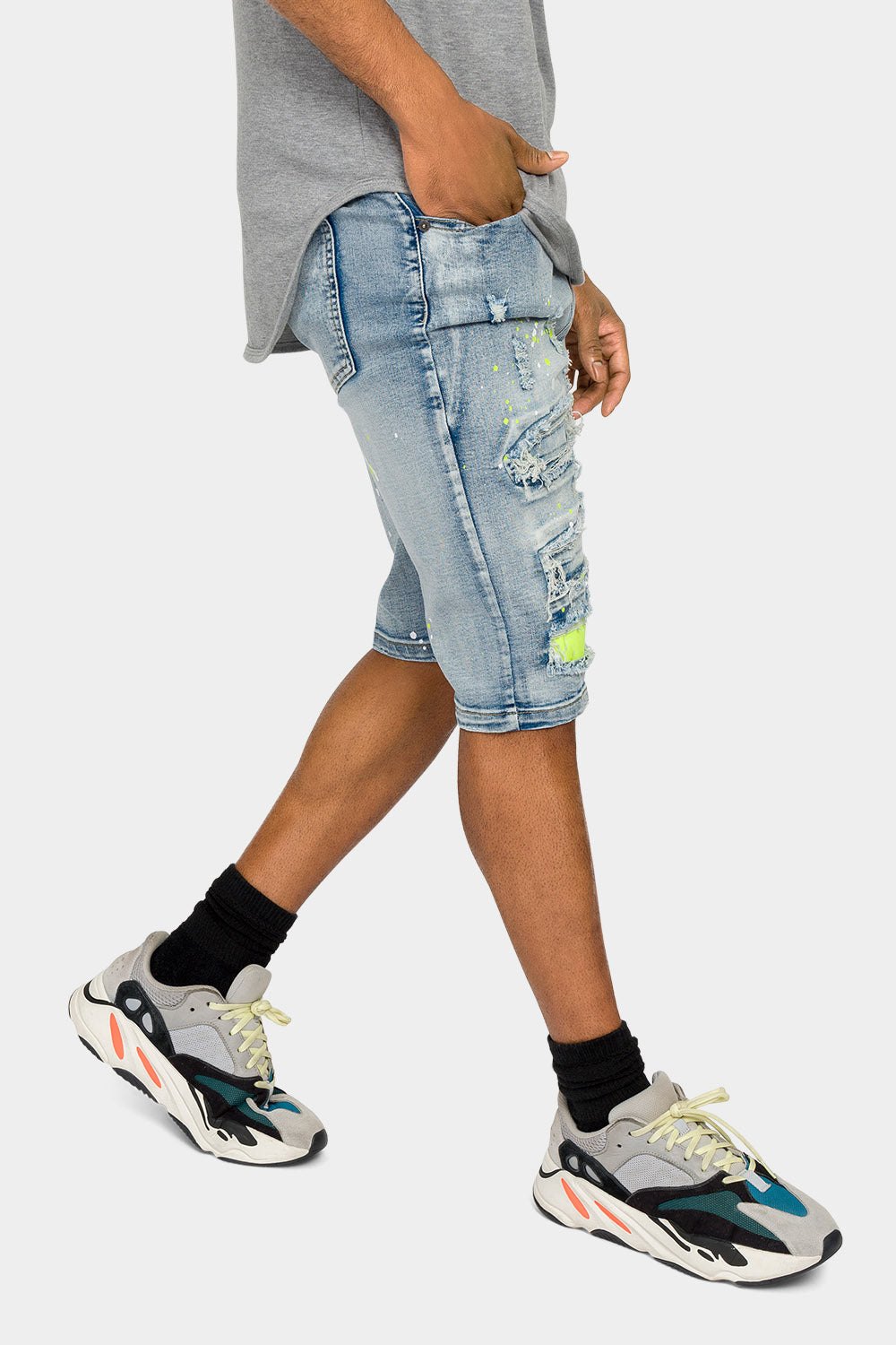 Neon Paint Splatter Denim Shorts