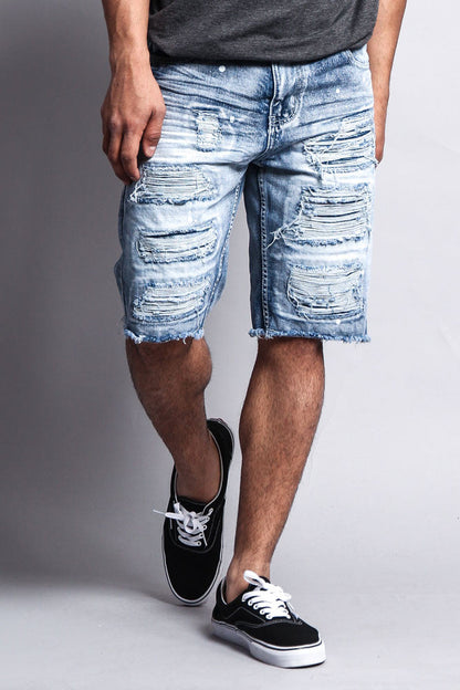 Distressed Paint Splattered Denim Shorts