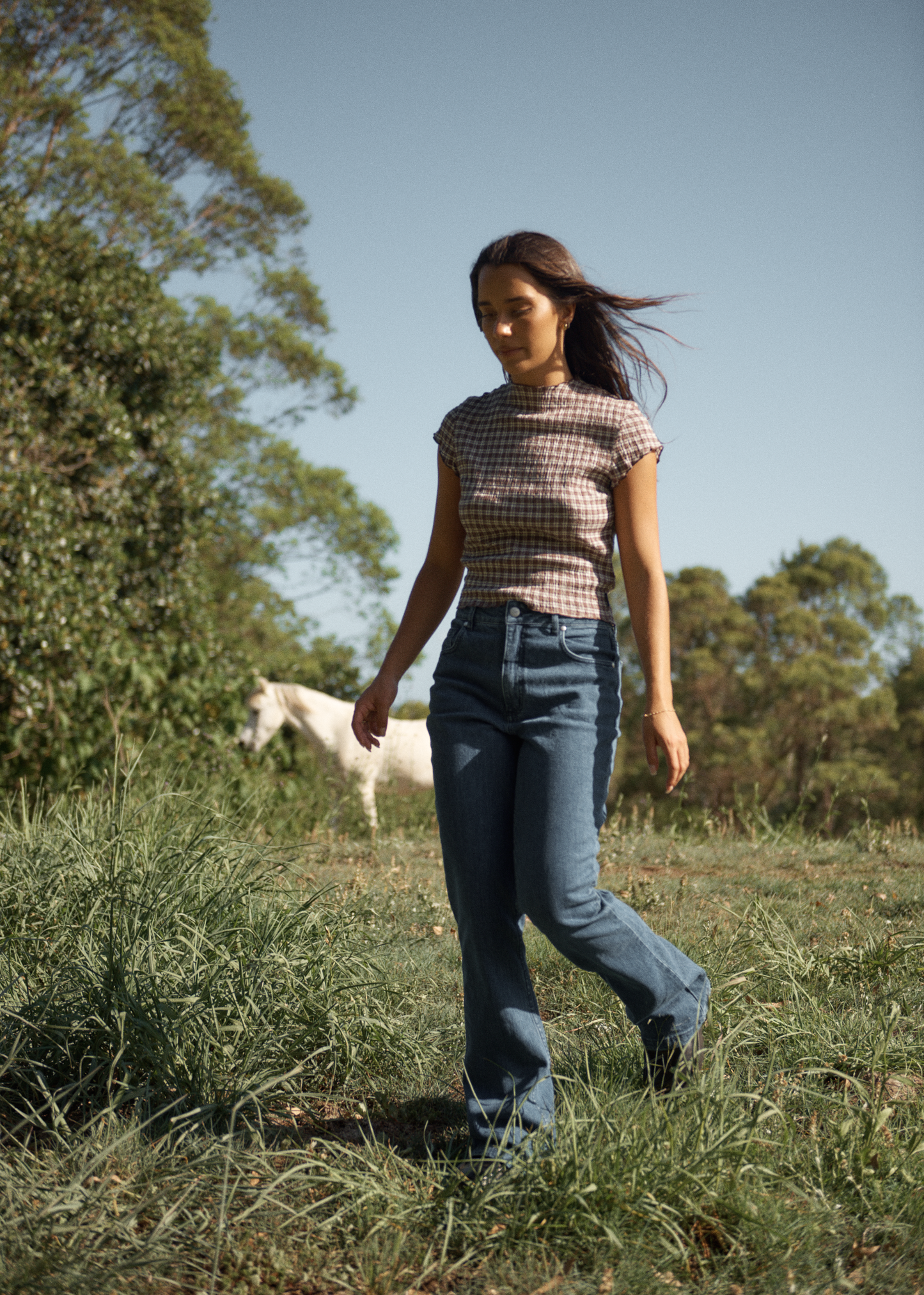 AFENDS Womens Wren - Seersucker Top - Coffee Check