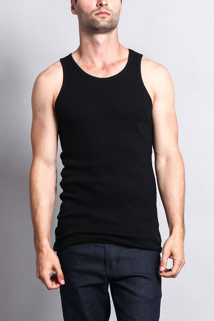 Men's Basic Solid Ribbed Tank Top (2-Pack)