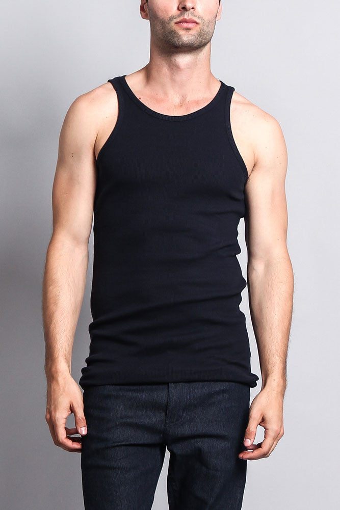 Men's Basic Solid Ribbed Tank Top (2-Pack)