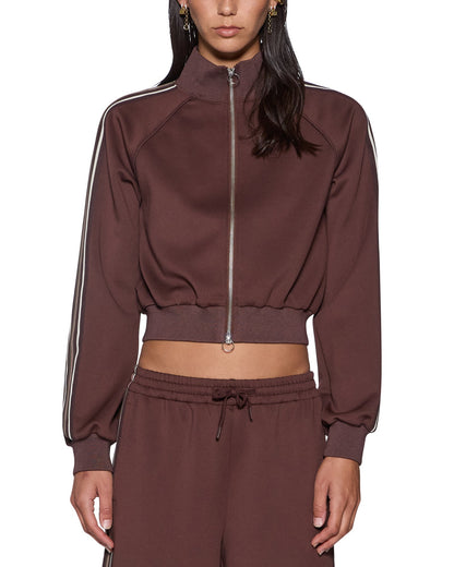 CROPPED ZIP TRAK TOP MOCHA