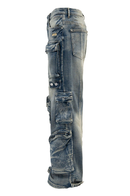 Men's Premium Vintage Multi Cargo Baggy Jeans
