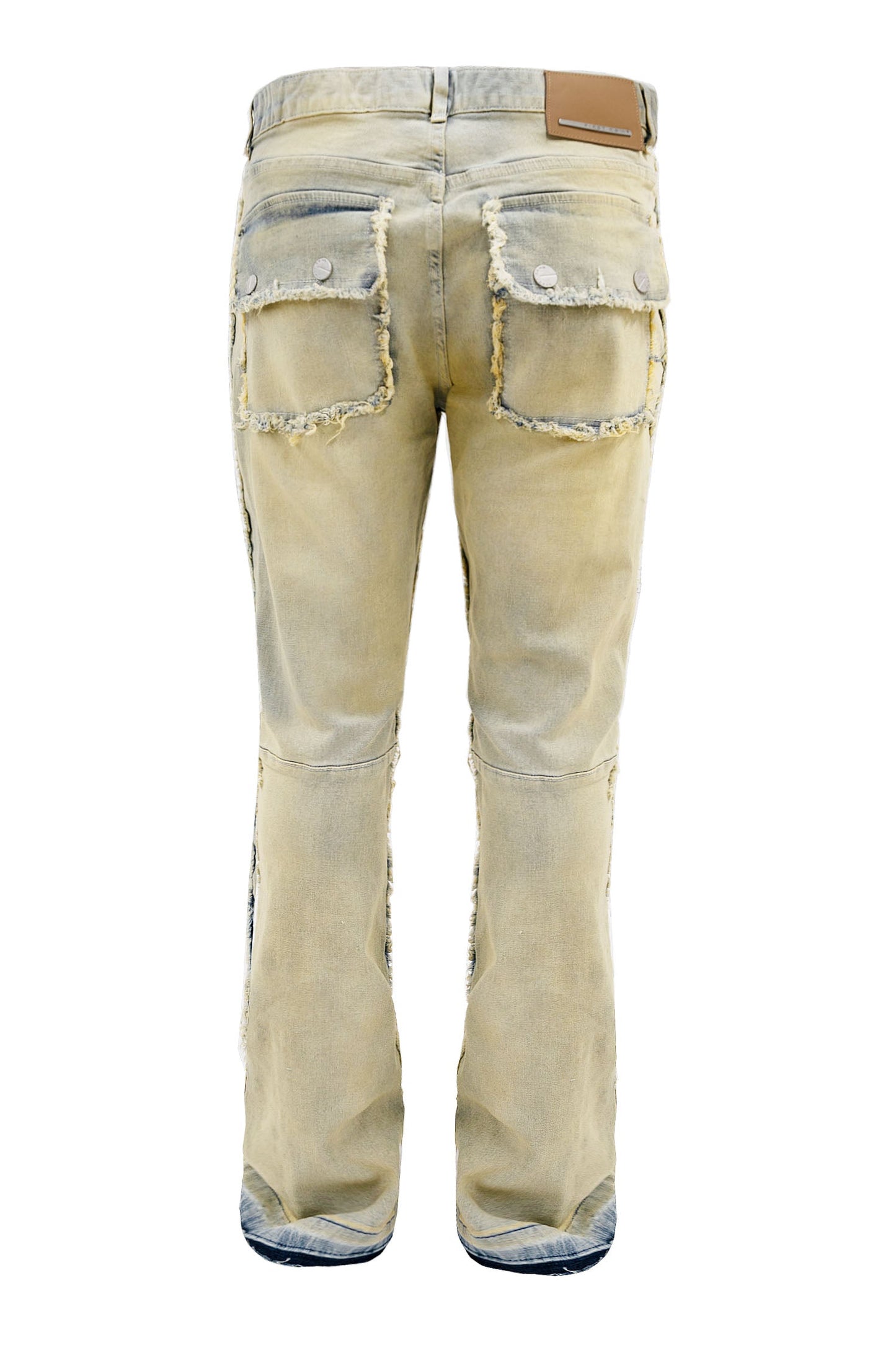 Men's Distressed Edge Cut Slim Stack Flared Cargo Jeans