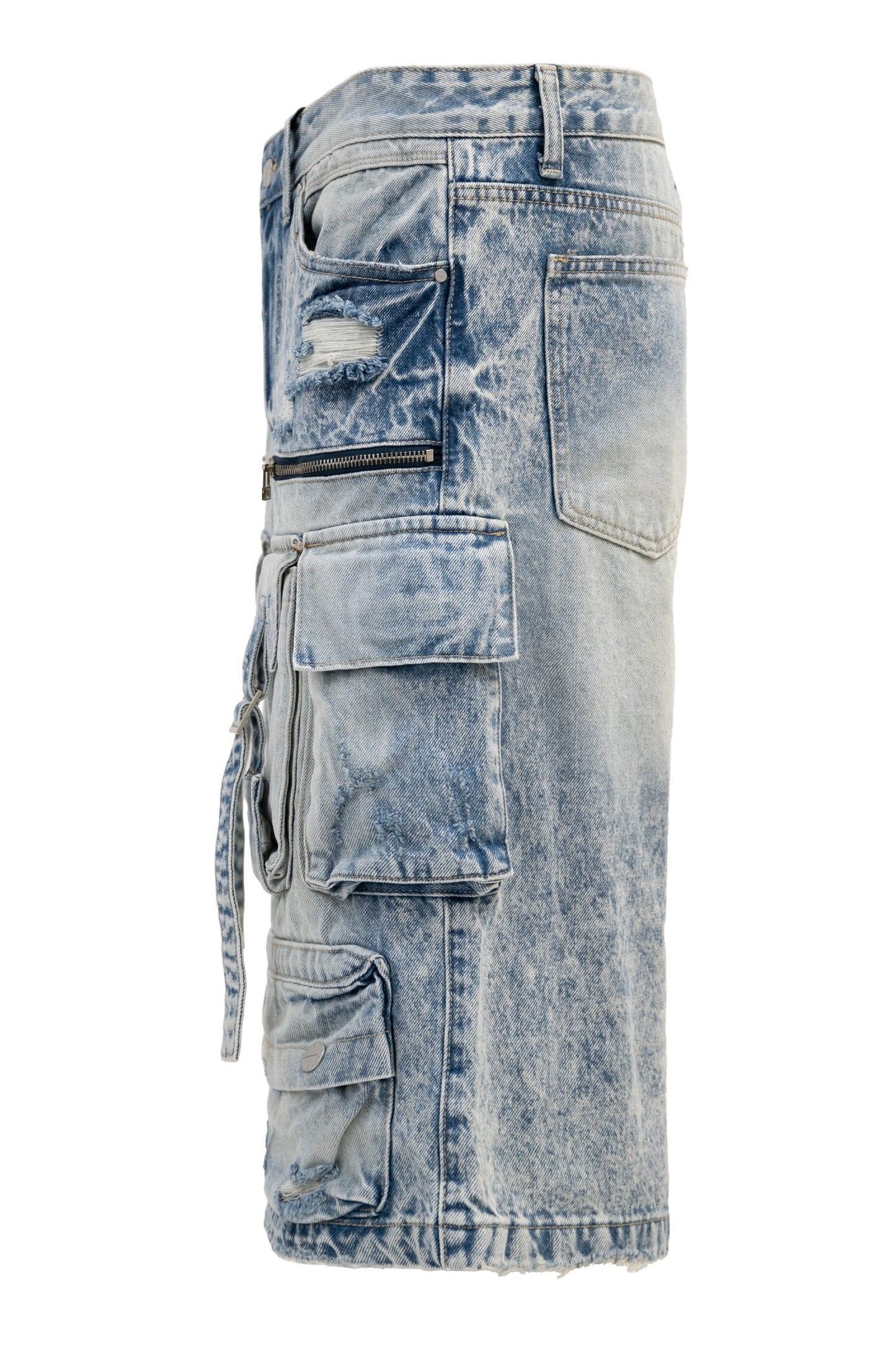 Men's Utility Acid Washed Baggy Cargo Denim Shorts