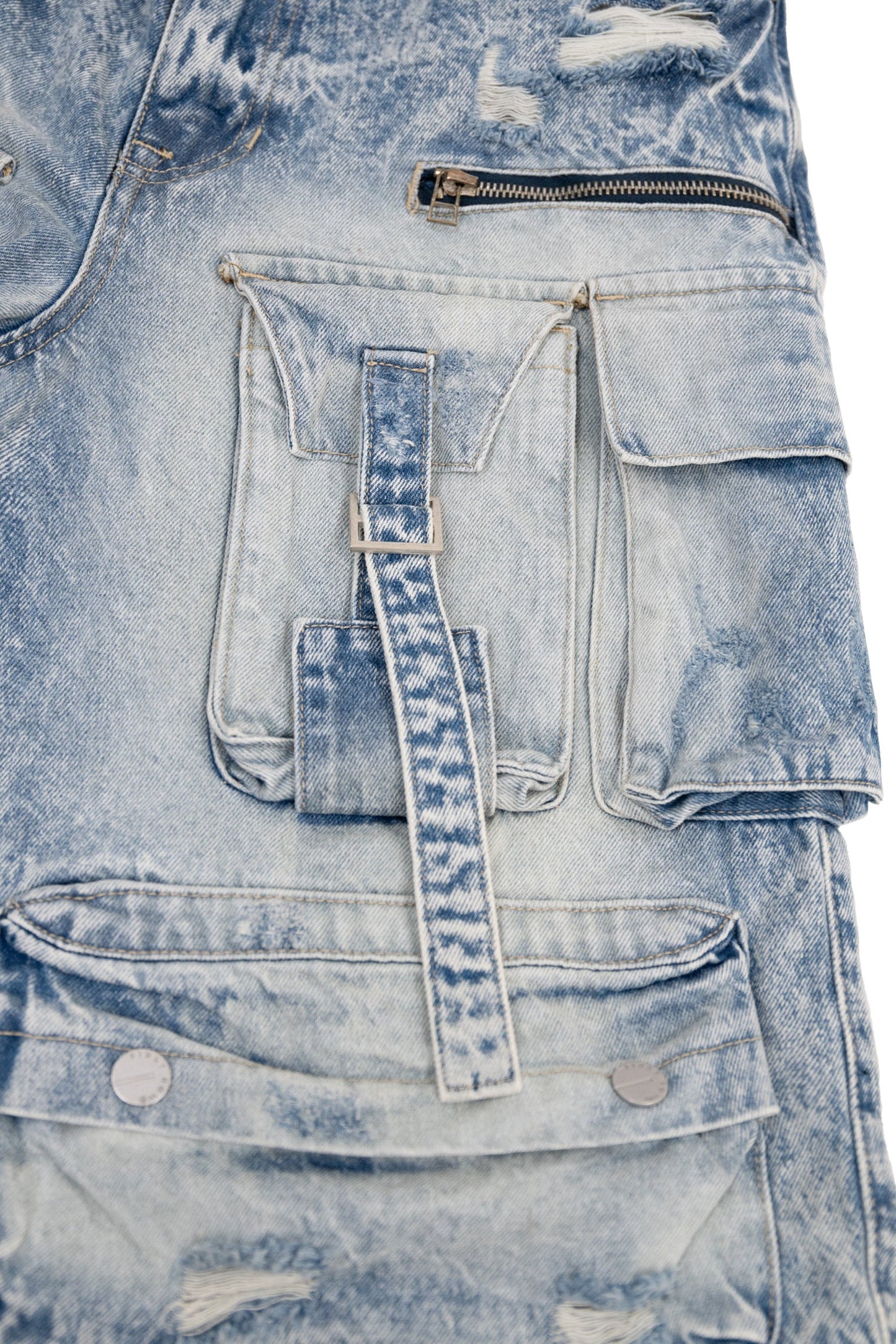 Men's Utility Acid Washed Baggy Cargo Denim Shorts