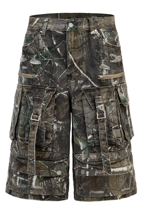 Men's Utility Forest Camo Print Baggy Cargo Shorts