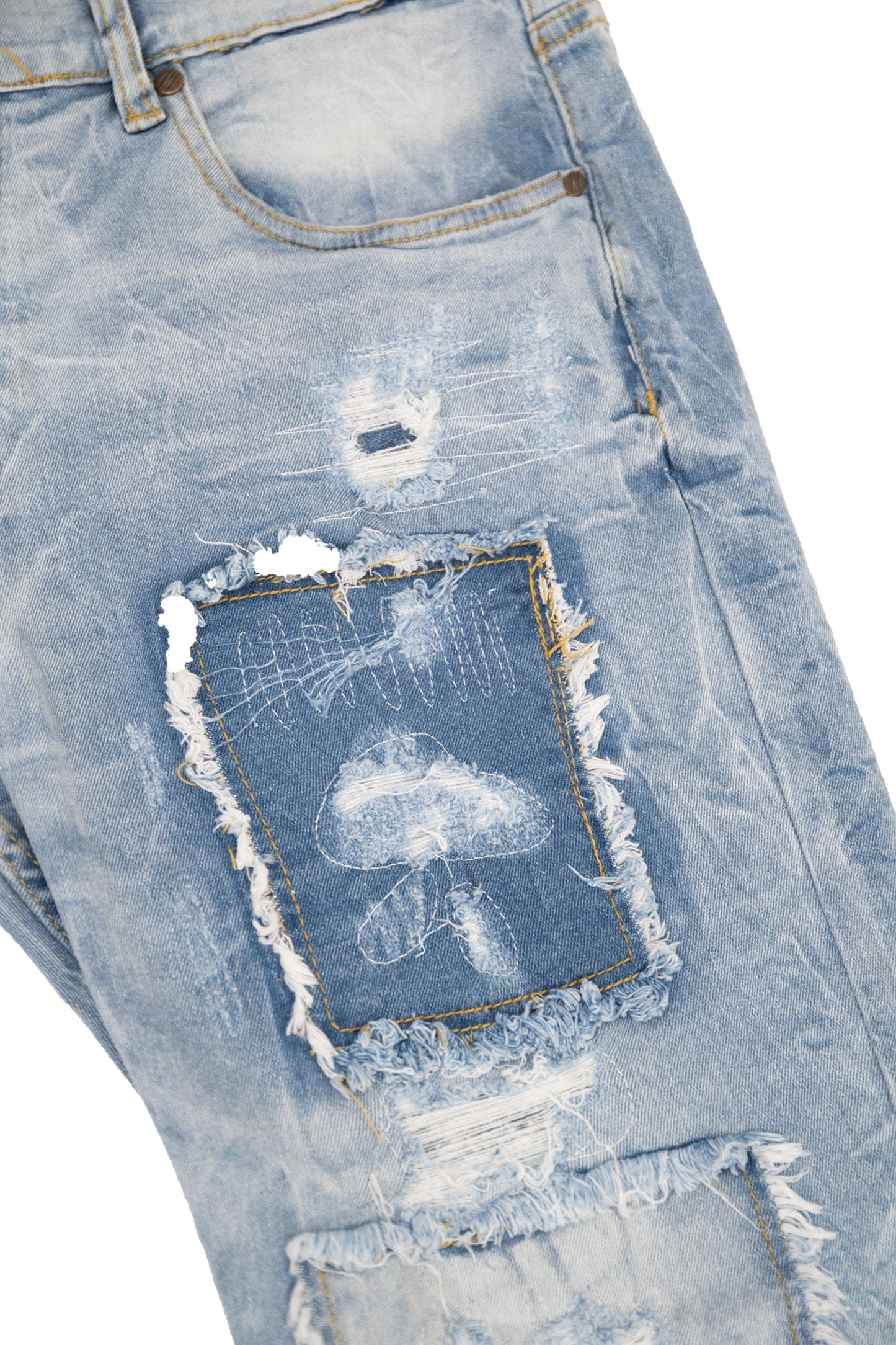 Men's Slim Distressed Patched Operator Denim Shorts