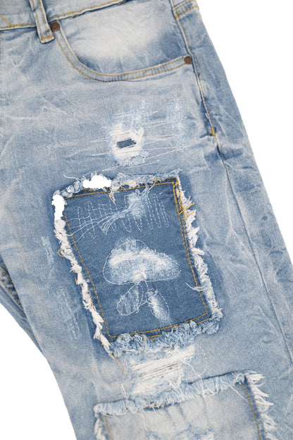Men's Slim Distressed Patched Operator Denim Shorts