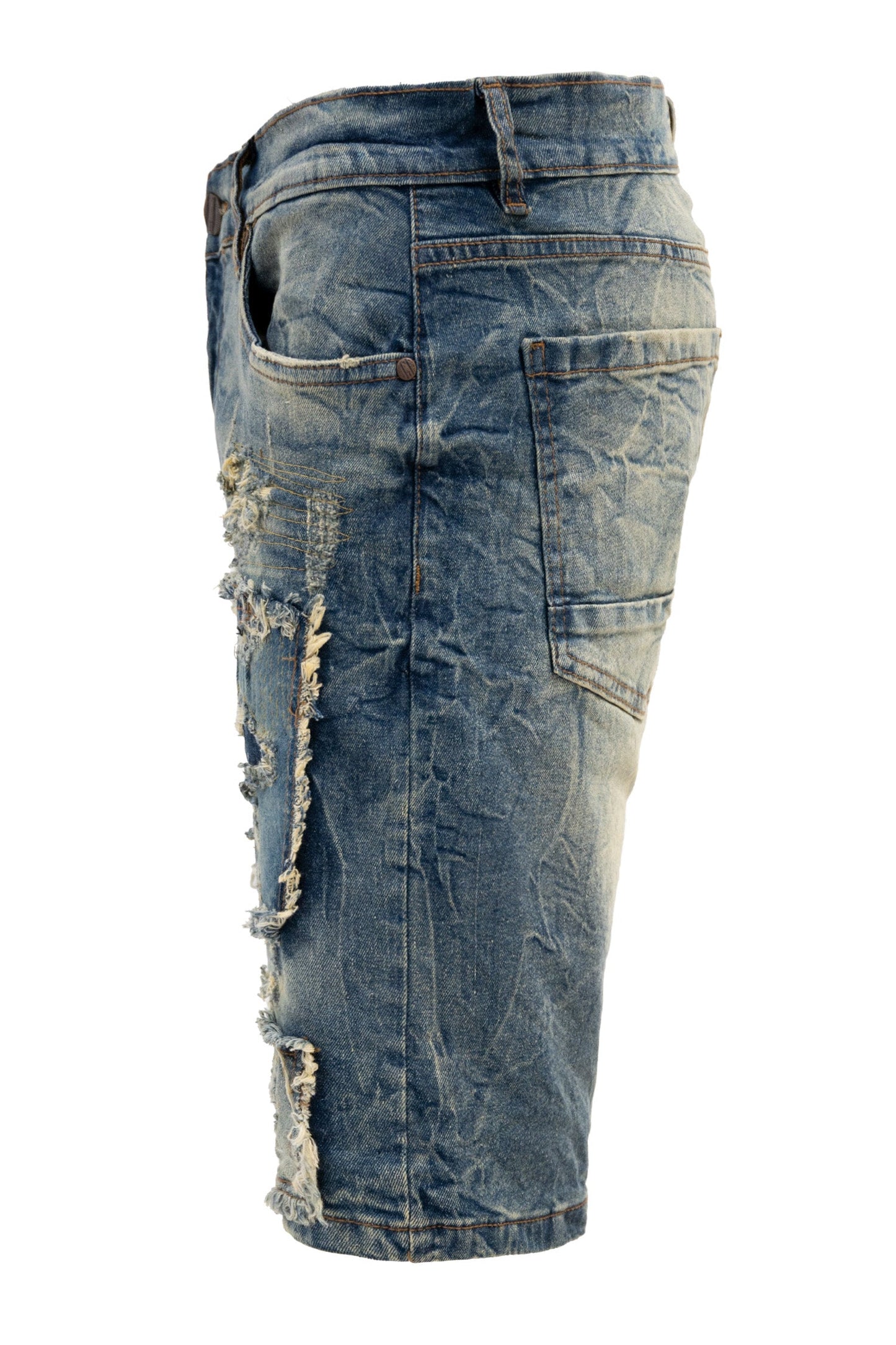 Men's Slim Distressed Patched Operator Denim Shorts