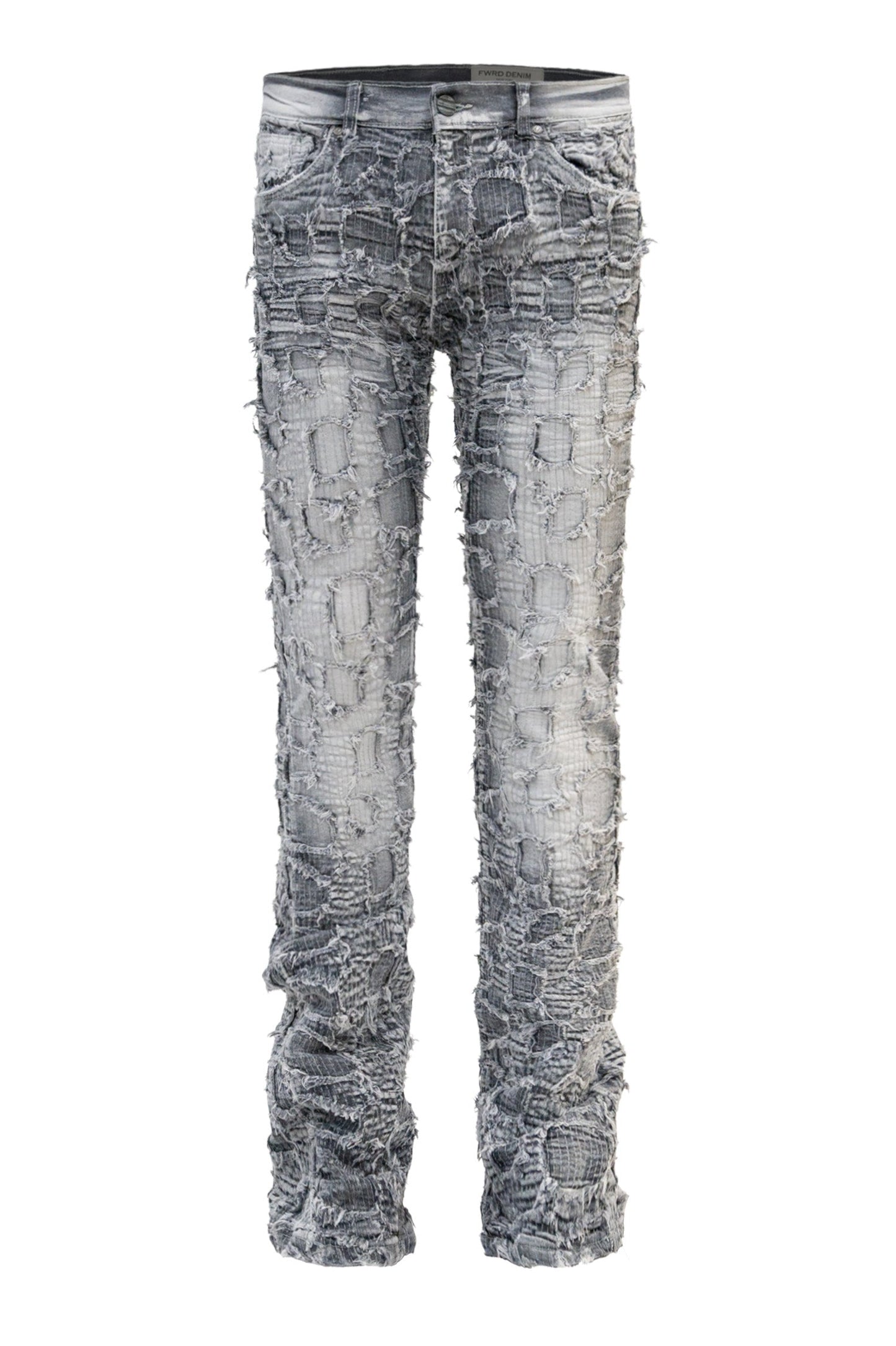 Men's Heavy Distressed Stitched Stacked Layer Denim Jeans