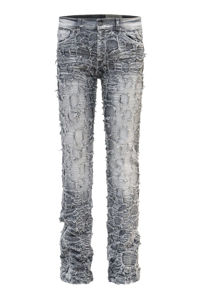 Men's Heavy Distressed Stitched Stacked Layer Denim Jeans