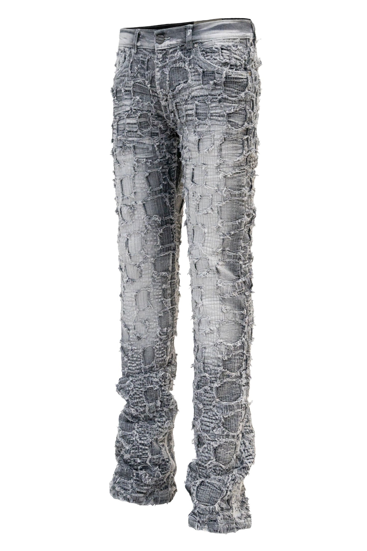 Men's Heavy Distressed Stitched Stacked Layer Denim Jeans