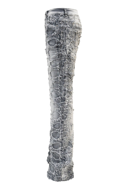 Men's Heavy Distressed Stitched Stacked Layer Denim Jeans