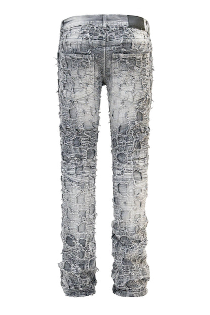 Men's Heavy Distressed Stitched Stacked Layer Denim Jeans
