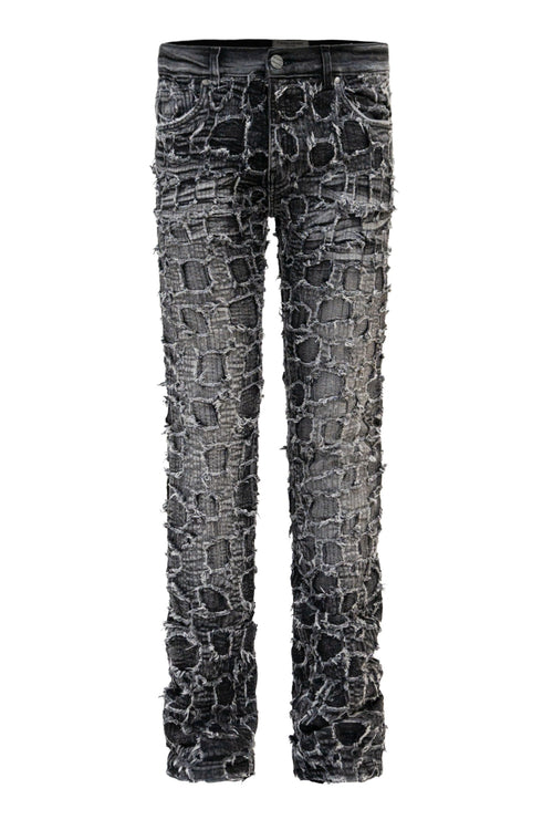 Men's Heavy Distressed Stitched Stacked Layer Denim Jeans