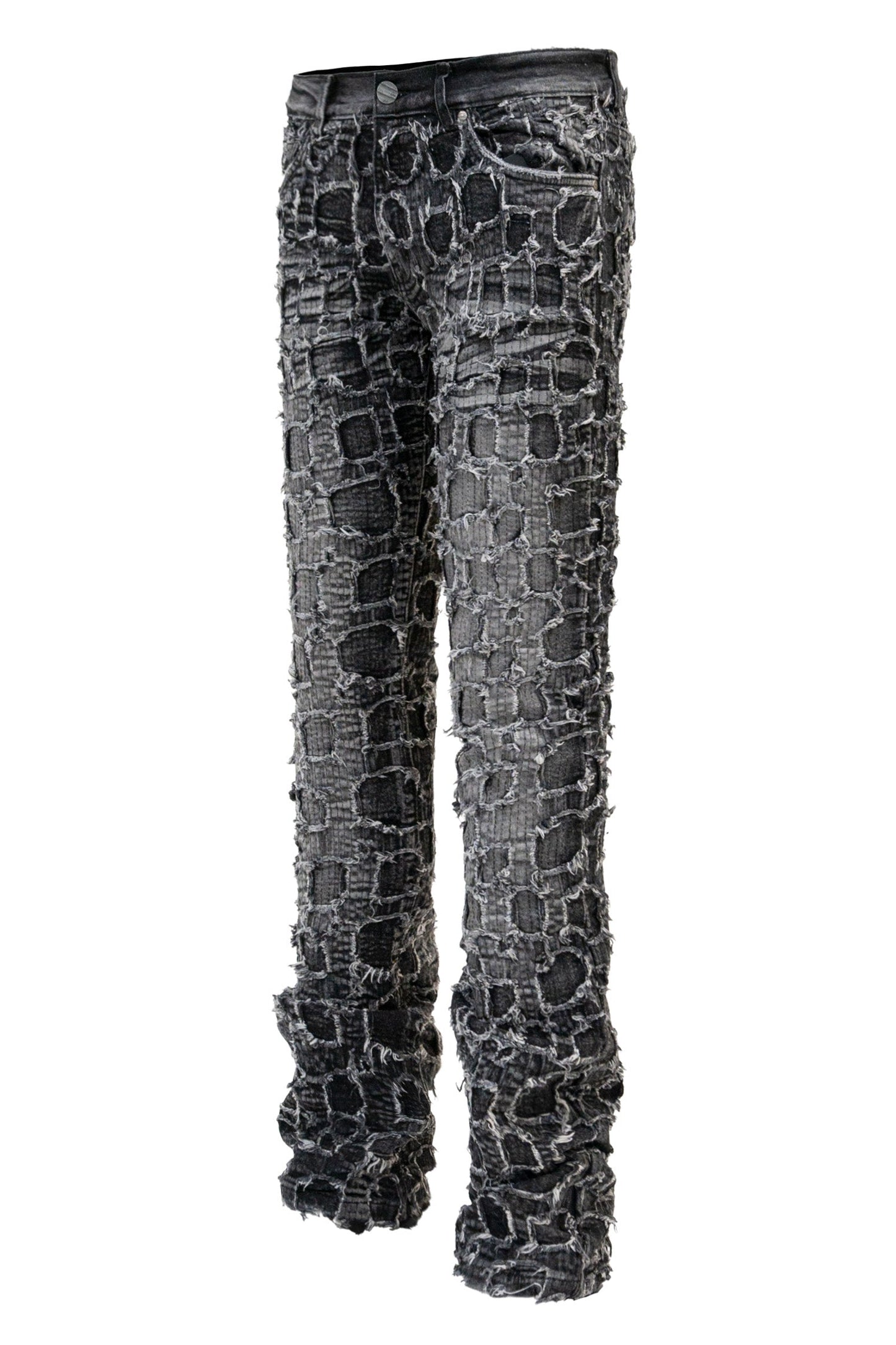 Men's Heavy Distressed Stitched Stacked Layer Denim Jeans