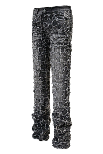 Men's Heavy Distressed Stitched Stacked Layer Denim Jeans