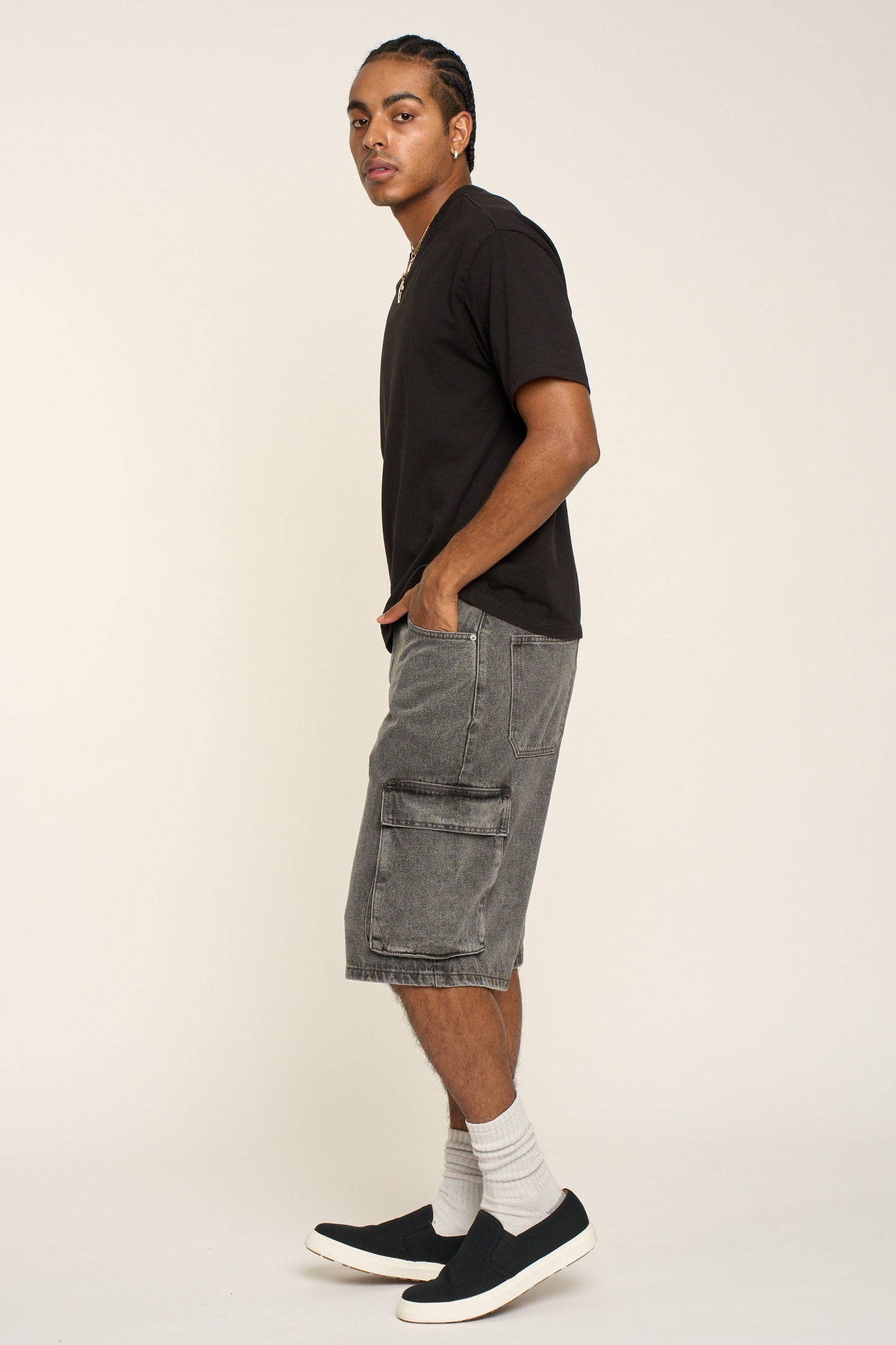 Baggy Fit Cargo Denim Shorts
