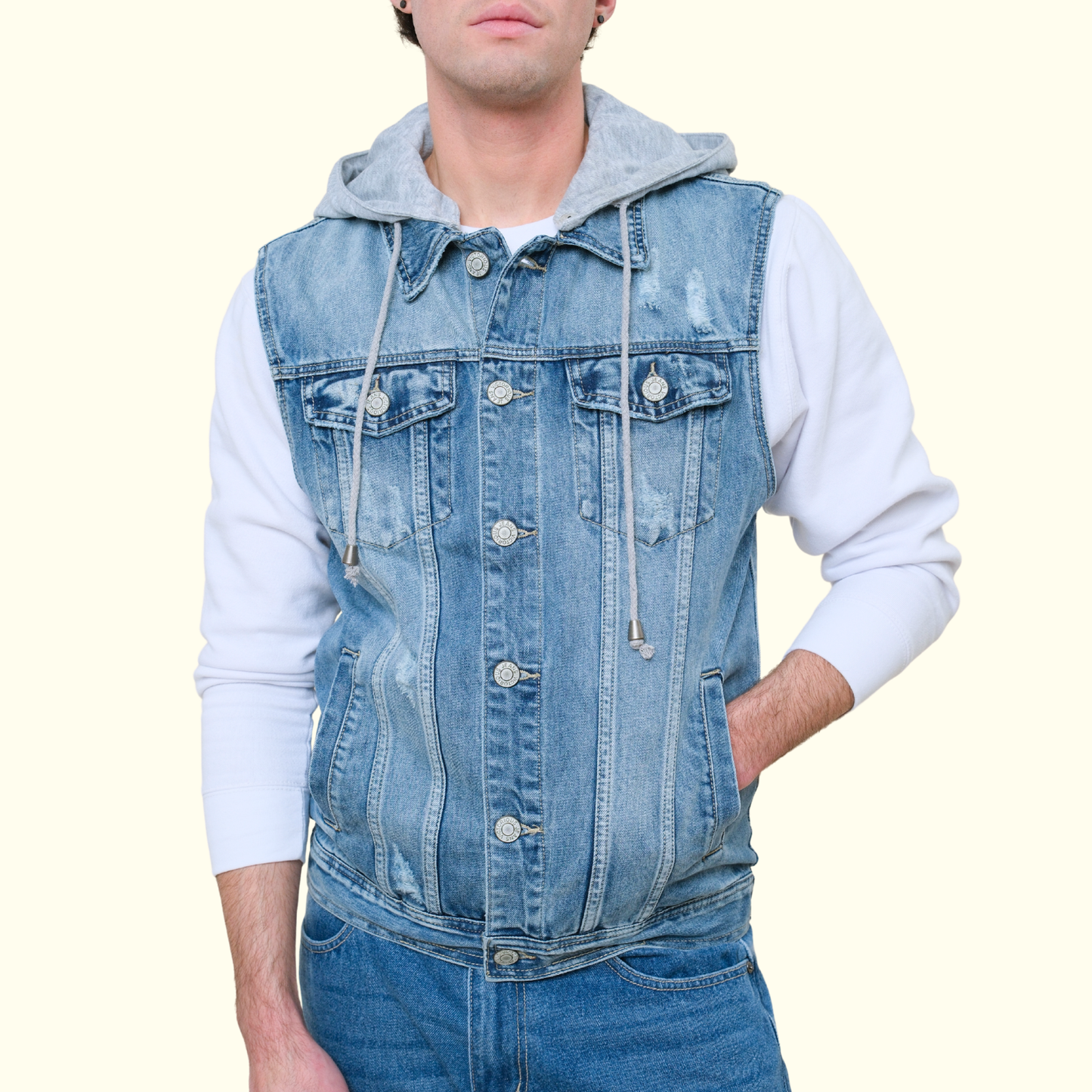 Detachable Hood Denim Vest
