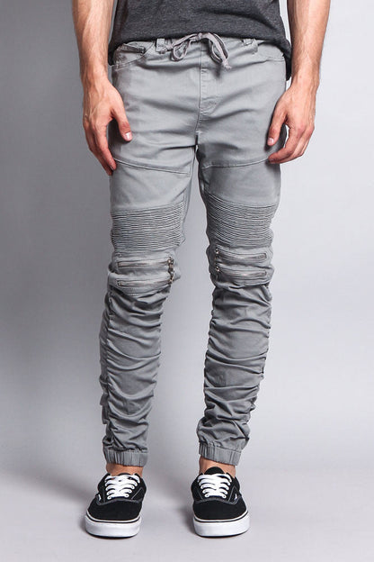 Scrunch Stacked Biker Twill Jogger Pants