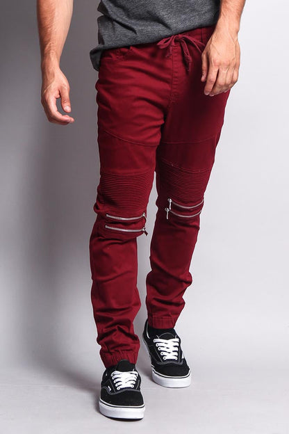 Zipper Knee Biker Twill Jogger Pants