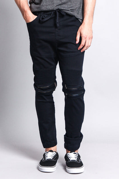 Zipper Knee Biker Twill Jogger Pants