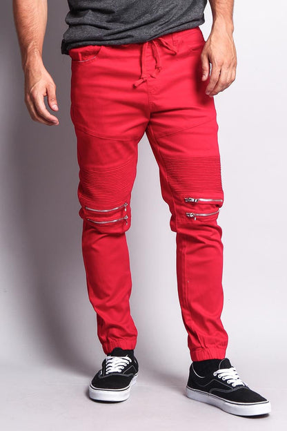 Zipper Knee Biker Twill Jogger Pants