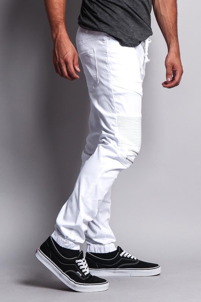 Zipper Knee Biker Twill Jogger Pants