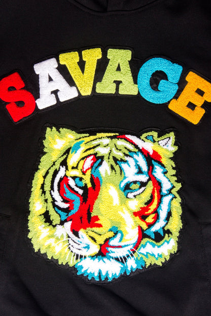 Colorful Chenille Patched Savage Tiger Hoodie