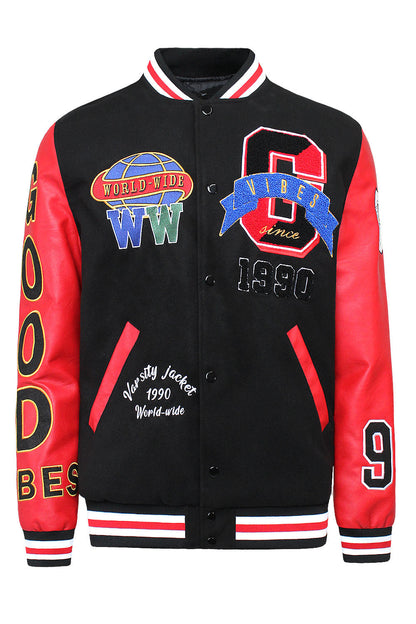Patched Good Vibes Varsity Jacket