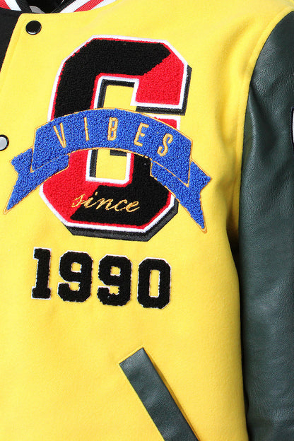 Patched Good Vibes Varsity Jacket