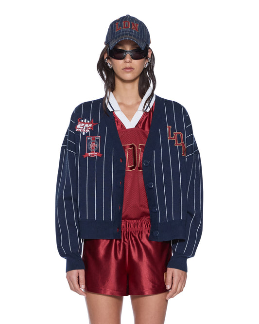 DEAN CARDIGAN NAVY PINSTRIPE