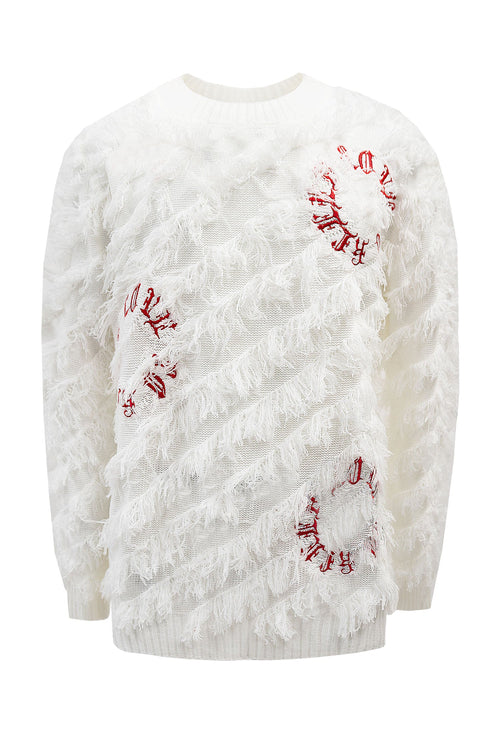 Thread Fringe Embroidered Sweater