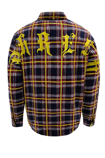 Men's Premium Embroidered Patch Work Heavy Flannel Shirt