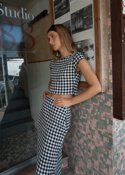 AFENDS Womens Lita - Seersucker Maxi Skirt - Rowan Black / White