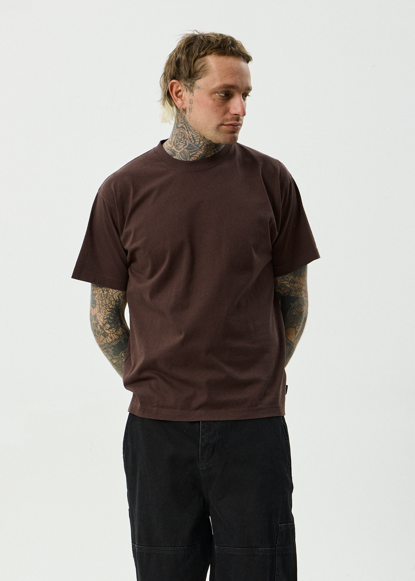 AFENDS Mens Genesis - Heavyweight Boxy Tee - Washed Coffee