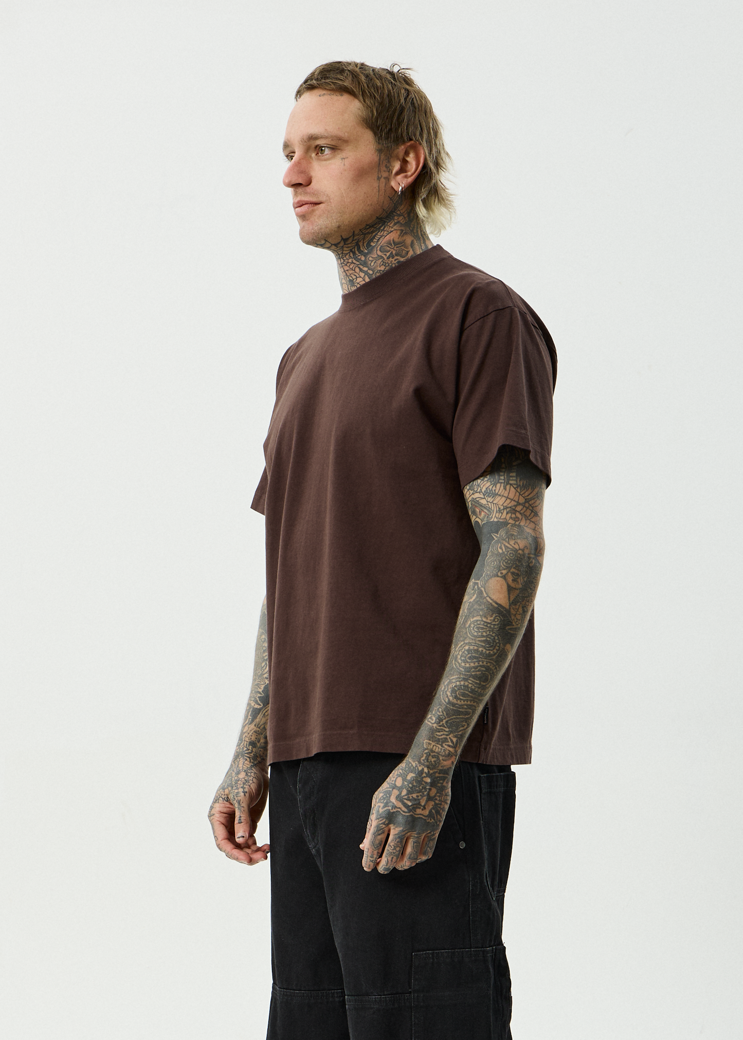 AFENDS Mens Genesis - Heavyweight Boxy Tee - Washed Coffee