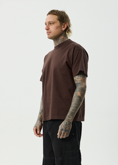 AFENDS Mens Genesis - Heavyweight Boxy Tee - Washed Coffee