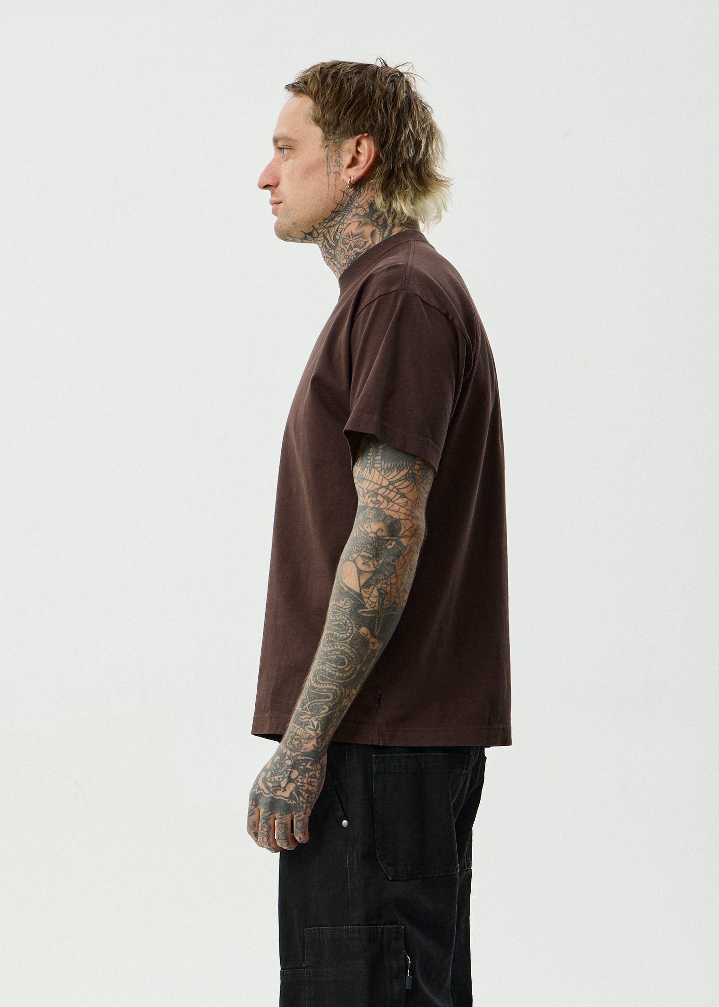 AFENDS Mens Genesis - Heavyweight Boxy Tee - Washed Coffee