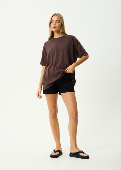 AFENDS Mens Genesis - Heavyweight Boxy Tee - Washed Coffee
