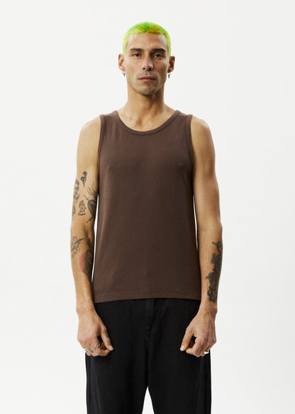 AFENDS Mens Paramount - Rib Singlet - Coffee