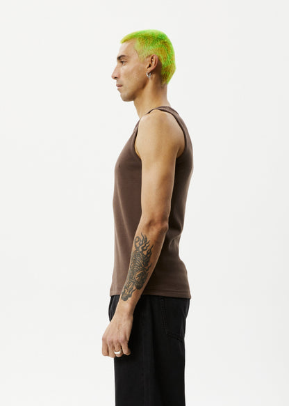 AFENDS Mens Paramount - Rib Singlet - Coffee
