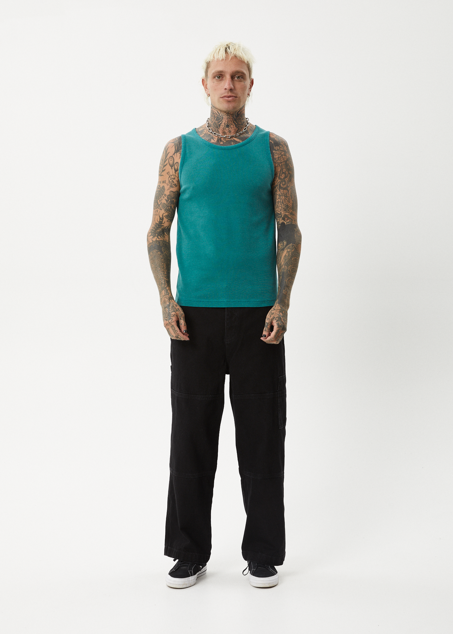 AFENDS Mens Paramount - Rib Singlet - Washed Pine