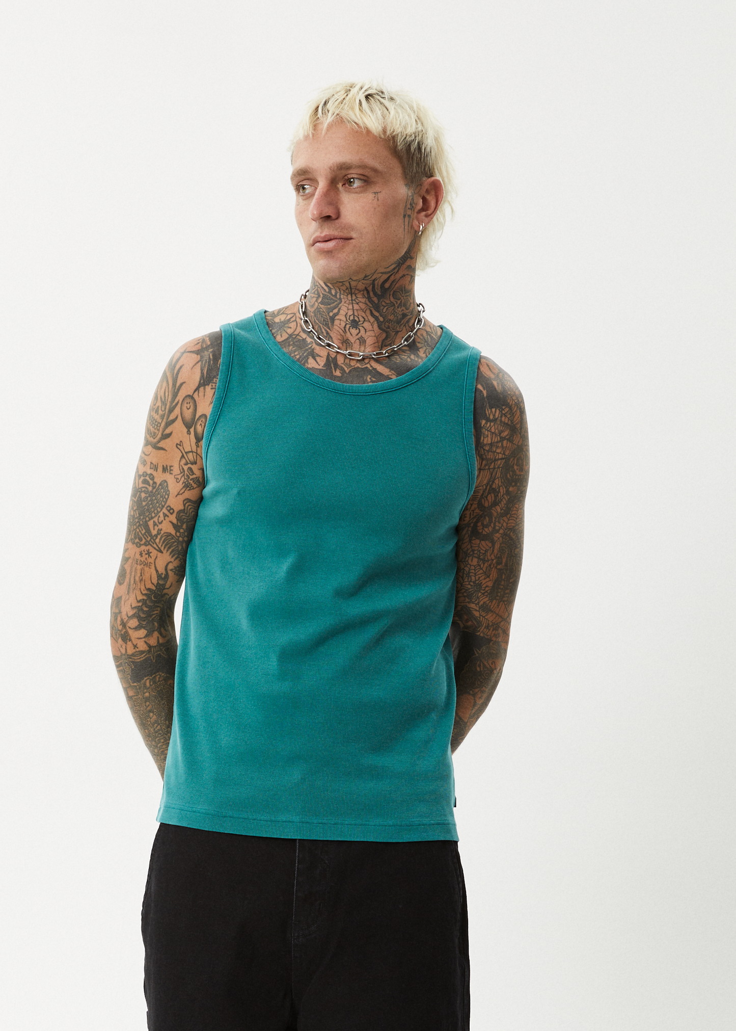 AFENDS Mens Paramount - Rib Singlet - Washed Pine