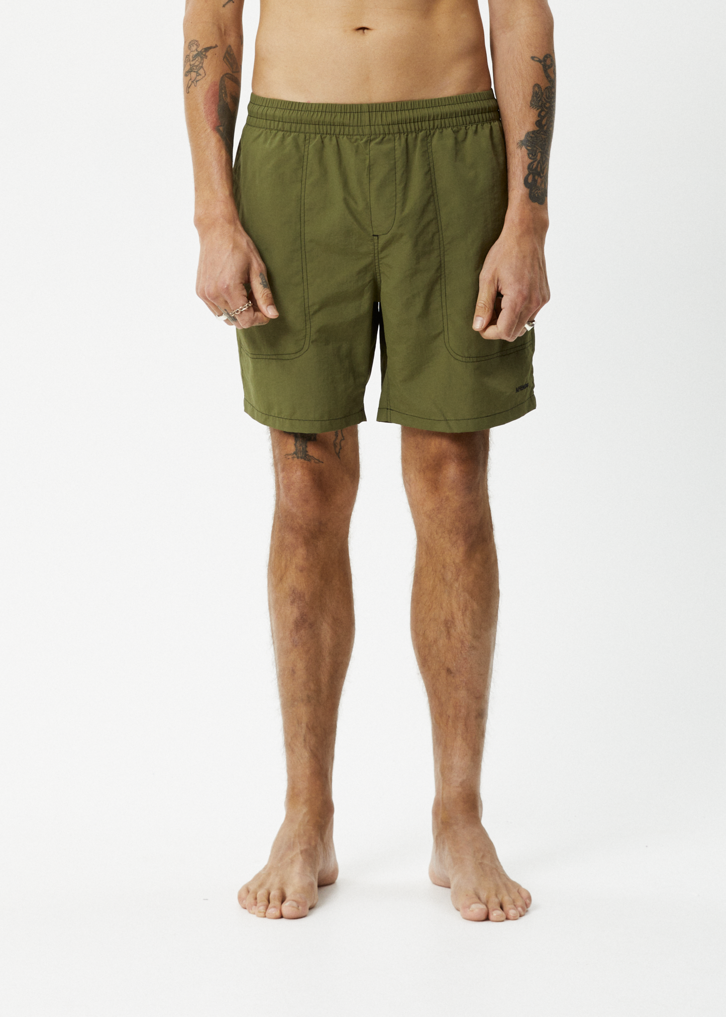 AFENDS Mens Baywatch - Swim Short 18" - Military
